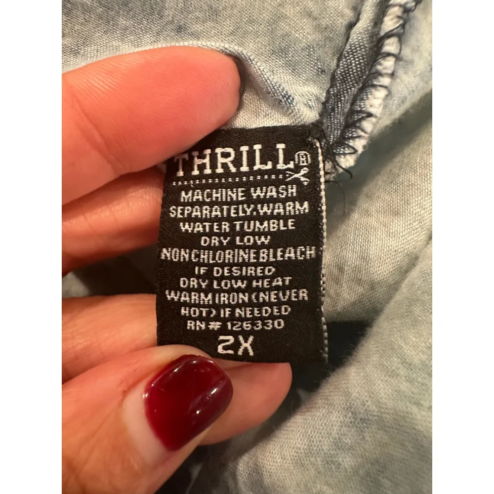 Women's Thrill Jeans Denim Shirt Dress 2X Blue Distressed - Picture 7 of 10